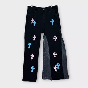 Chrome Hearts Jeans Size 36x29 Black Denim Cross Patch *patch Modified Leg* Read